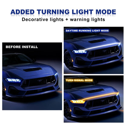 Car Accessories Lights Car Hood Strip Light Control Neon Strip Daytime Running Led Decoration Lamp Auto Headlights Water
