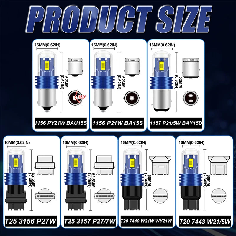 2PCS 1156 ba15s P21W bau15s 1157 bay15d 7440 T20