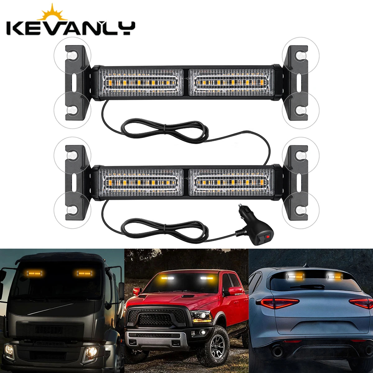 2IN1 Pickup Strobe Emergency Flash Warning Front Rear Windshield