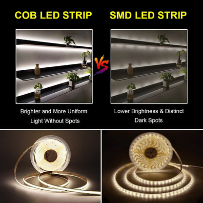 For Home Decor 3000K 4000K 6000K 5MM 8MM Cob Strip 12V 24V