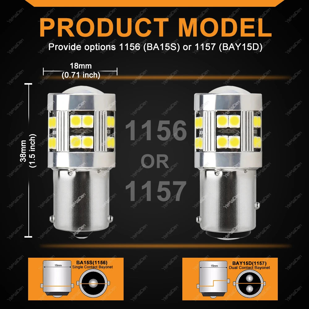 1000LM Bright White 1156 ba15s 1157 bay15d Bulb Tail