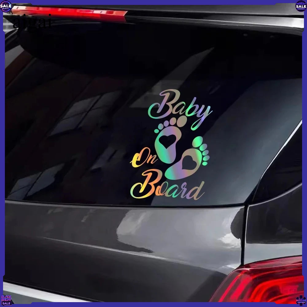 Baby On Board Warnning Reflective Sticker Cute Foot Step