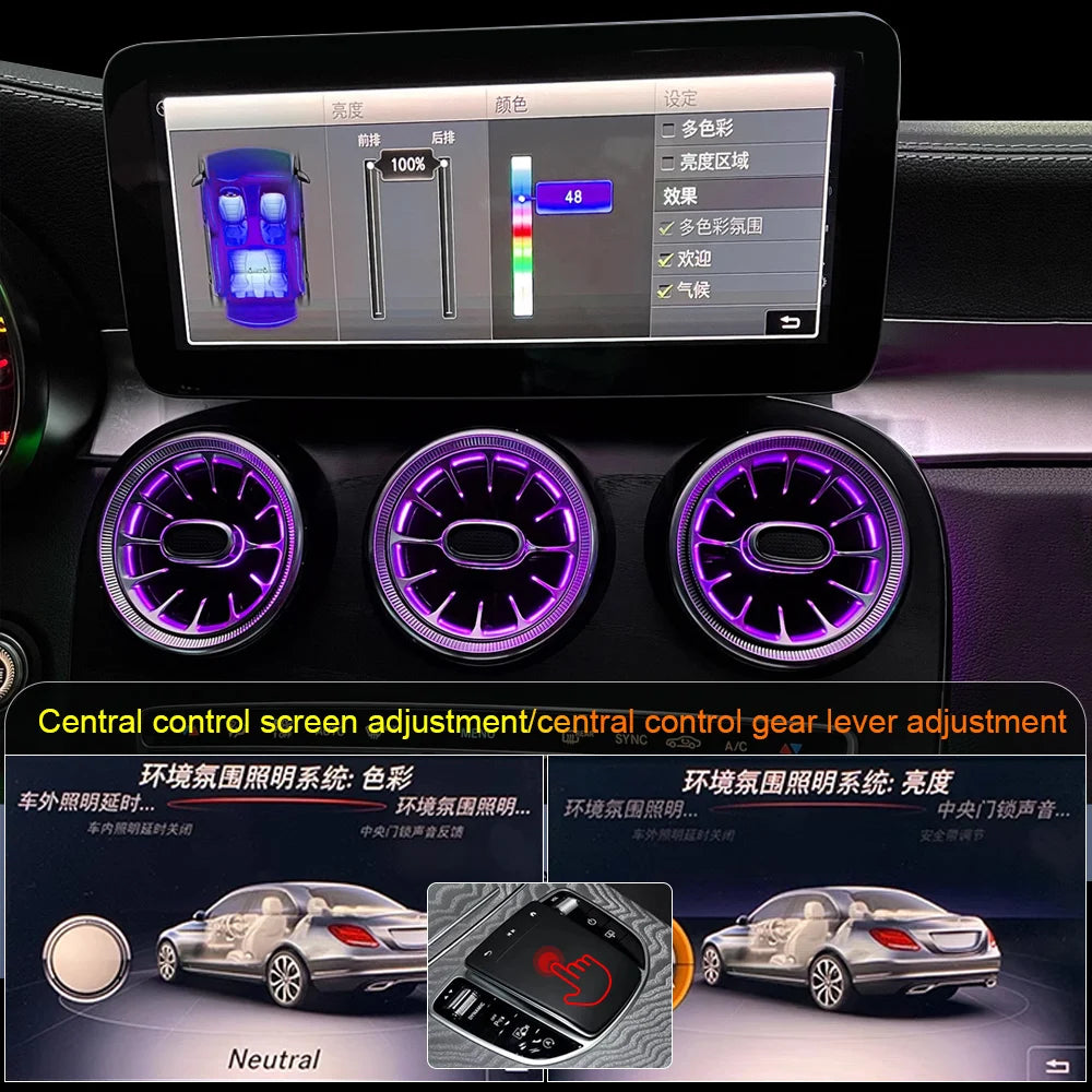 For Mercedes Benz Accessories W205 GLC X253 W213 W222 W206 C117 CLA X156 W176 W177 C118 Turbine Air Vents with LED Ambie