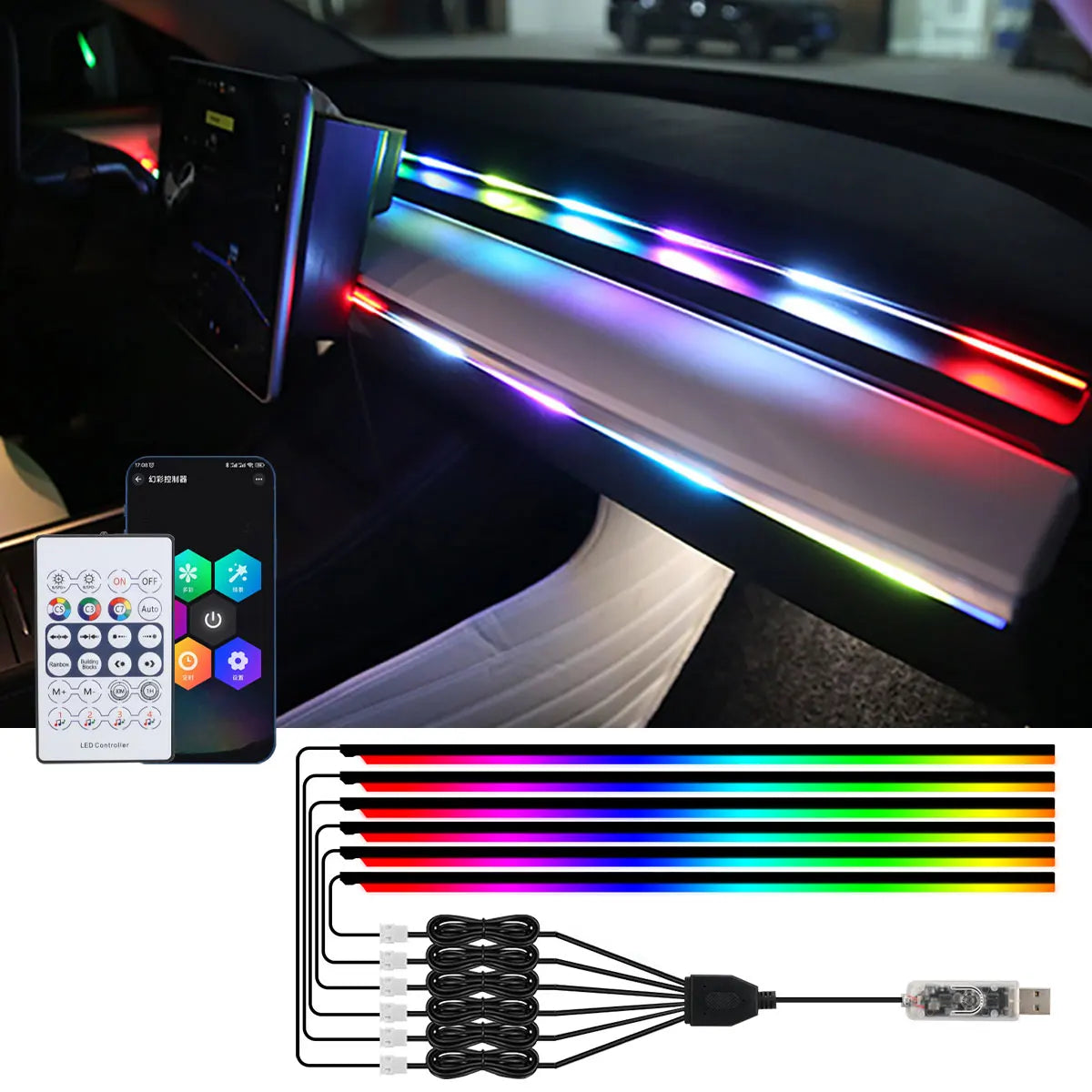 In Ambient RGB Symphony Interior Strip Remote APP Control