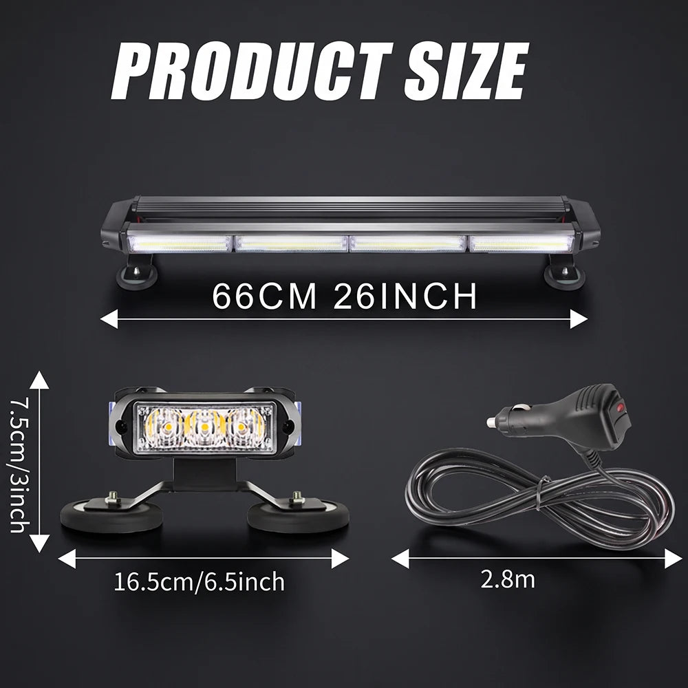 For Tow 66CM Cob Strobe Bar Roof Magnetic Flashing Warning White