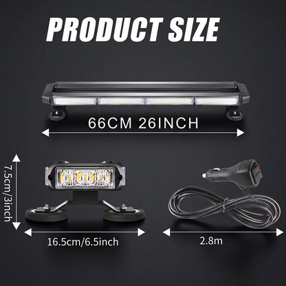 For Tow 66CM Cob Strobe Bar Roof Magnetic Flashing Warning White