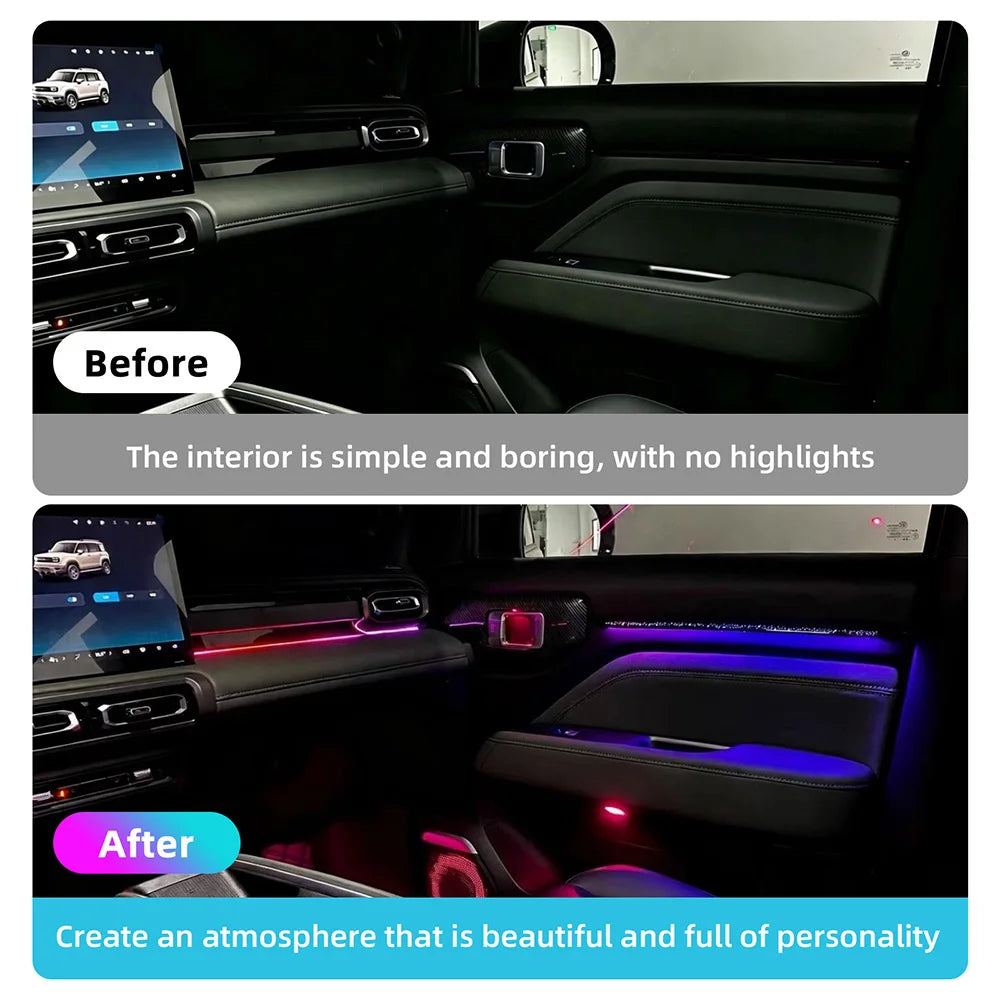 LED Car Starry Sky Waterfall Acrylic Ambient Light RGB Color Changing USB Cigarette Lighter Universal Interior For Most 