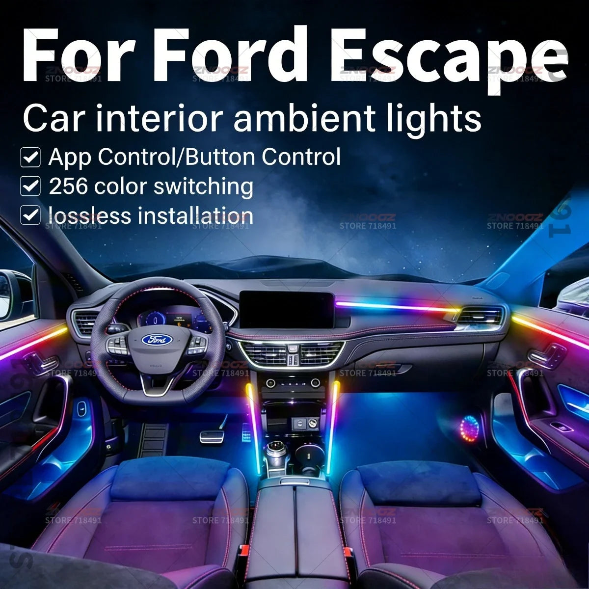 For Ford Escape 22IN1 RGB Interior Acrylic Ambient Hidden Strip