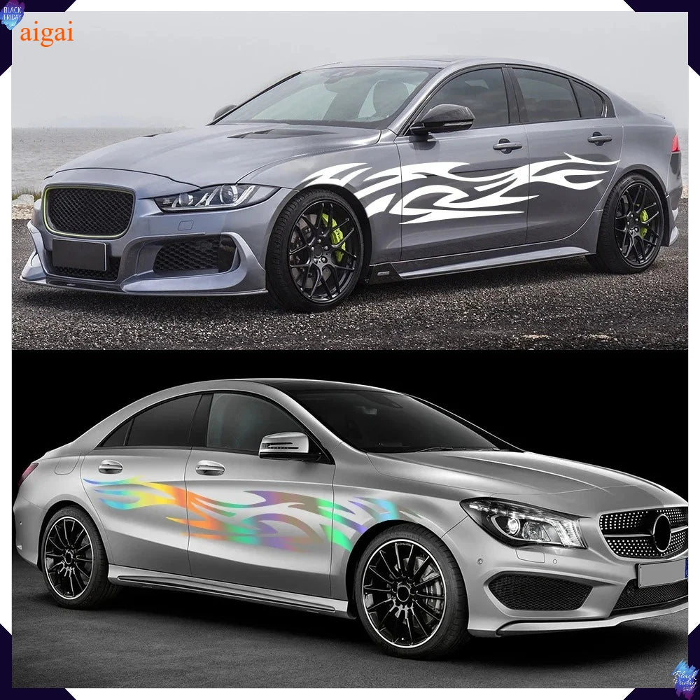 2PCS Fashion Stickers Flames Flaming Body Sticker Stripe Door