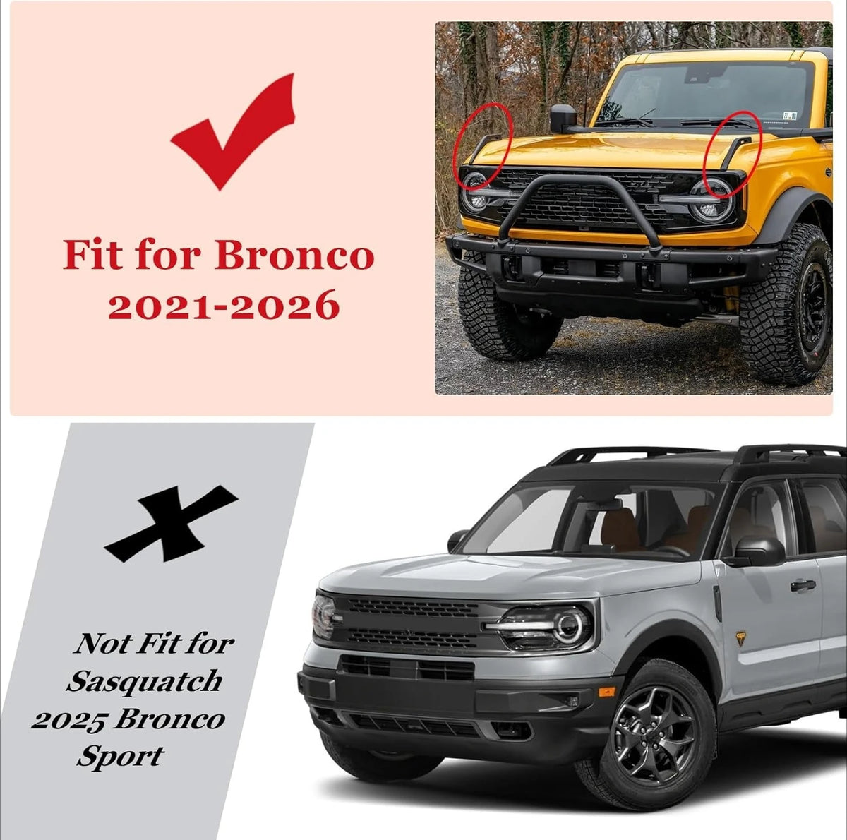 For Ford Bronco 2025 2021-2026 Black Hood Fog Amber Turn Signal