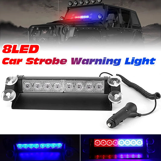 8LED Strobe Windshield Red Blue Flasher Emergency Warning Signal