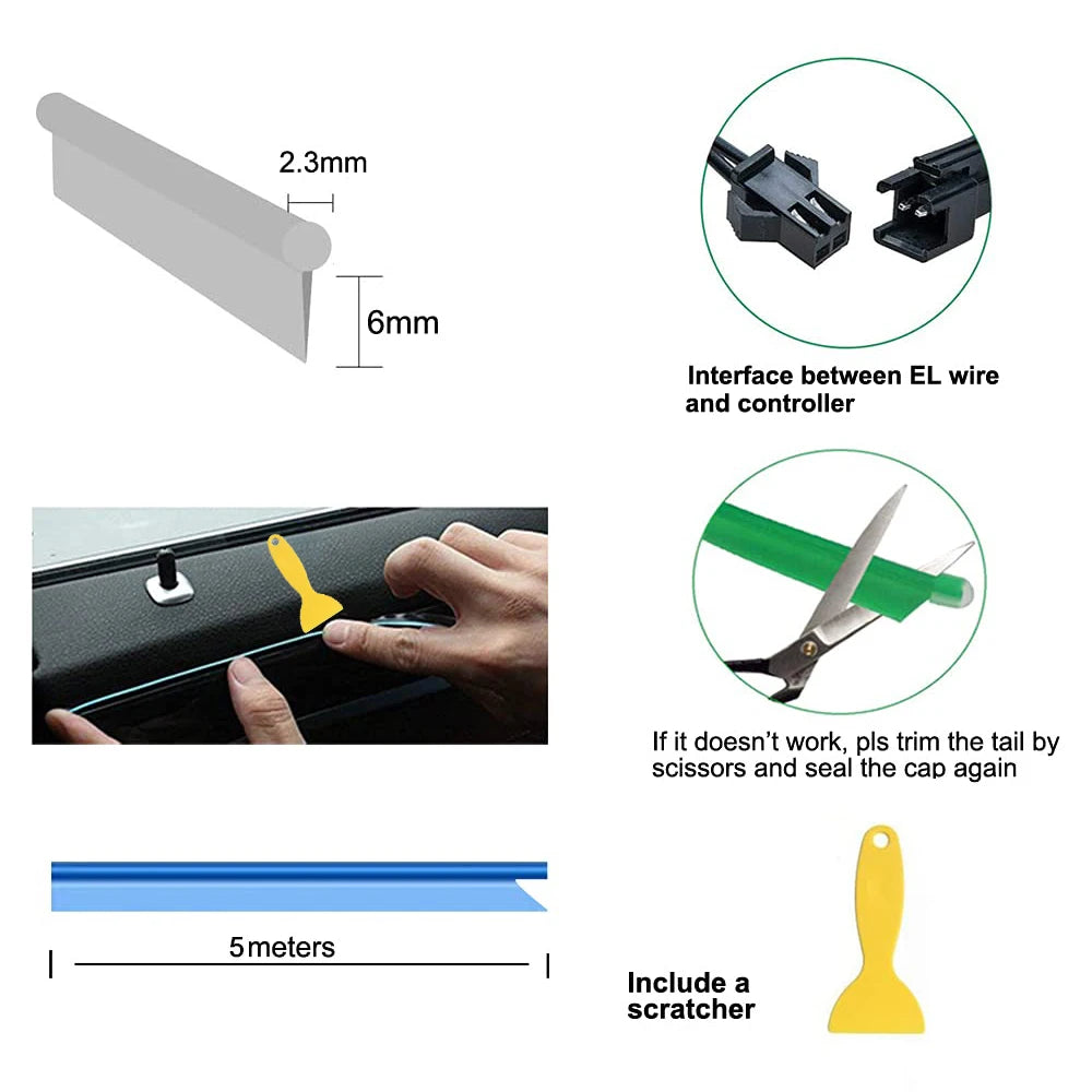 For Auto Diy Ambient Lighting Kits 5M Interior Strip Neon