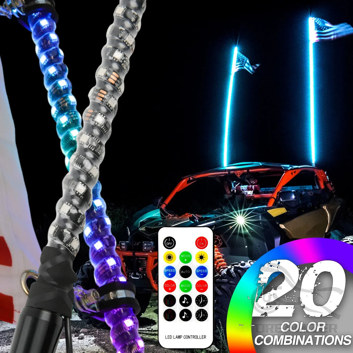 3FT Whip RGB Waterproof Bendable Remote APP Music Control