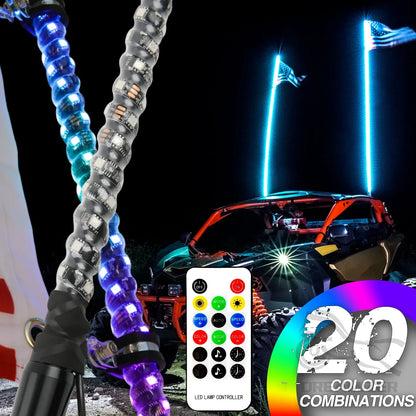 3FT Whip RGB Waterproof Bendable Remote APP Music Control