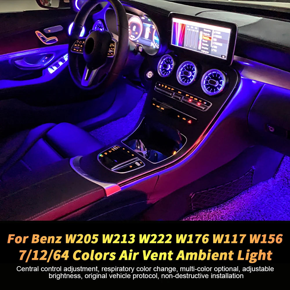 For Benz W205 C-Class GLC X253 W213 E W222 S C117/GLA X156/W176 W177 C118 Turbine Nozzle Air Vent Ambient Light Car Retr