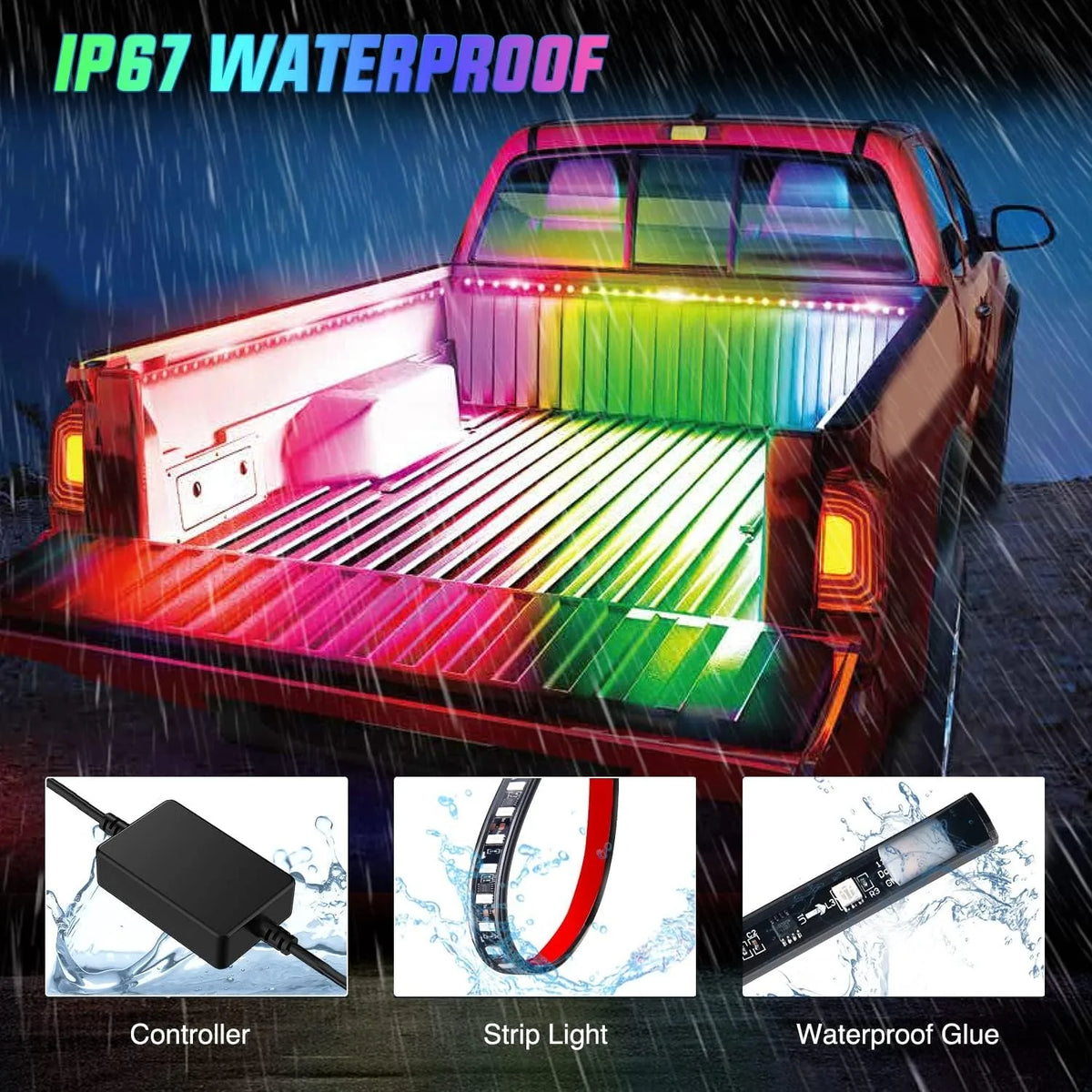 For Pickup Nilight Rgbic Truck Bed Strip 3PCS Cargo APP Rf