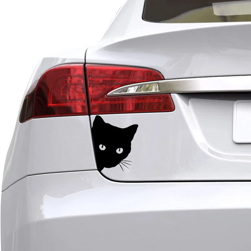 Fuuny Motorcycle Sticker Cat Peeking Decal Black White Vinyl