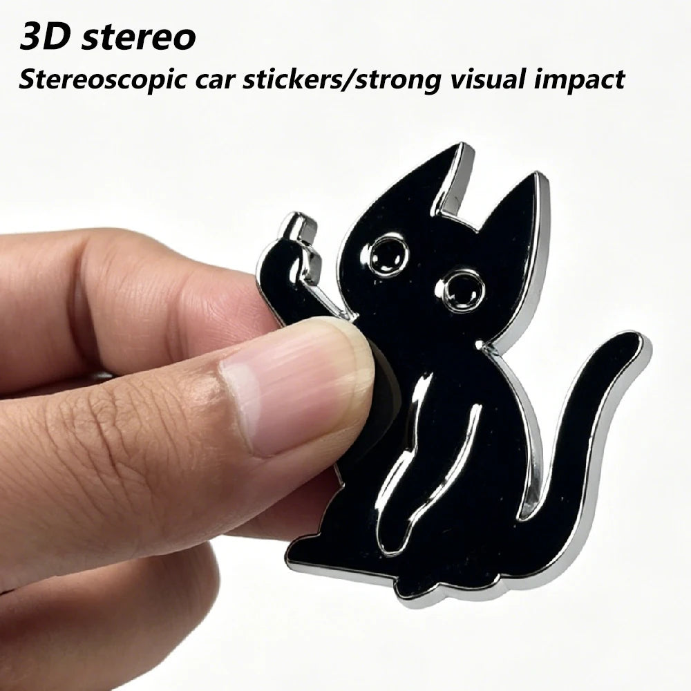 1PCS 3D Metal Black Cat Emblem Highly Distinctive Decals