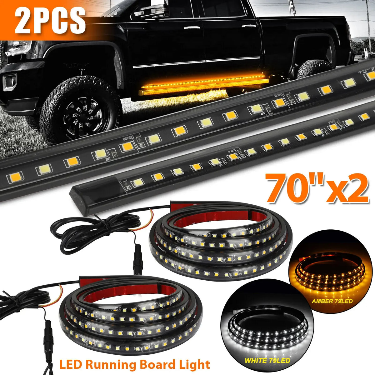 2X Running Board Drl Side Step Strip Bar White