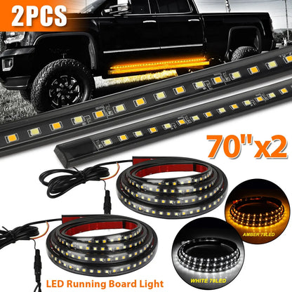 2X Running Board Drl Side Step Strip Bar White