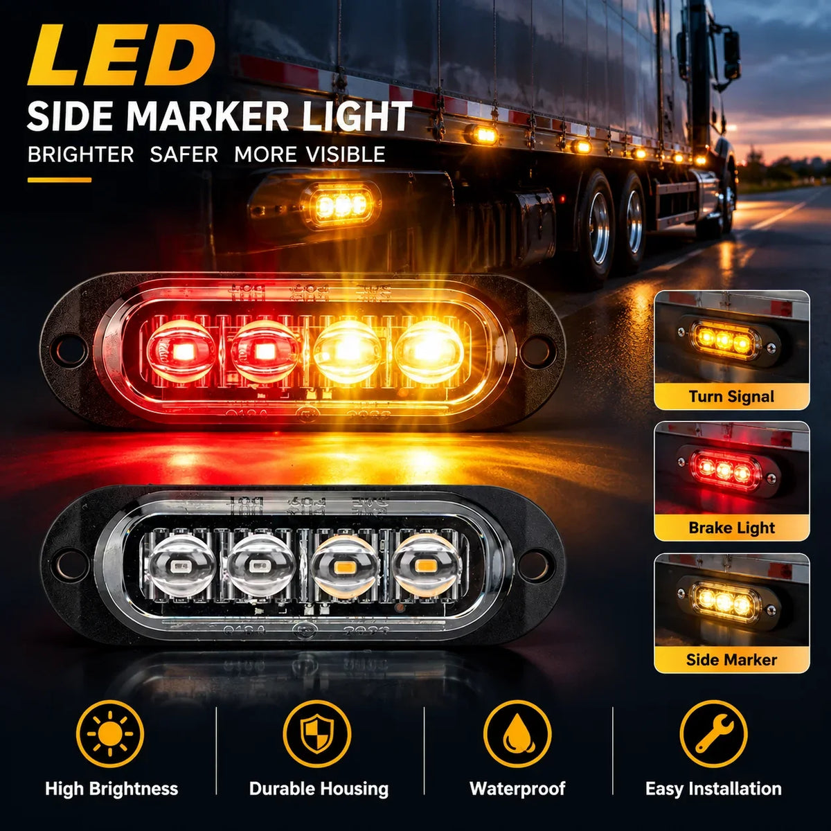 1PCS Truck Trailer Front Side Marker Indicators Warning Lorry