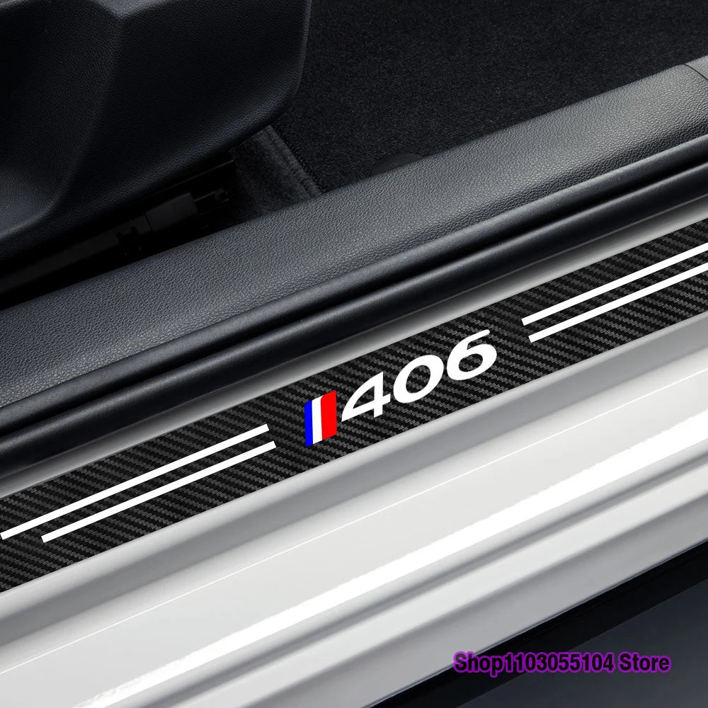 For Peugeot 405 406 407 408 4PCS Carbon Fiber Door Sill Sticker