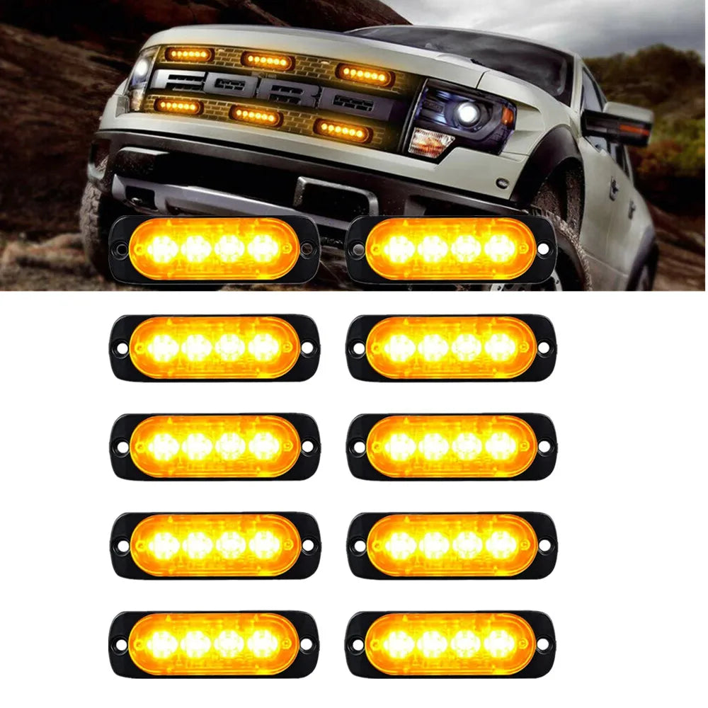 10PCS Strobe Flashing Warning Grille Beacon 4LED Trailer Truck