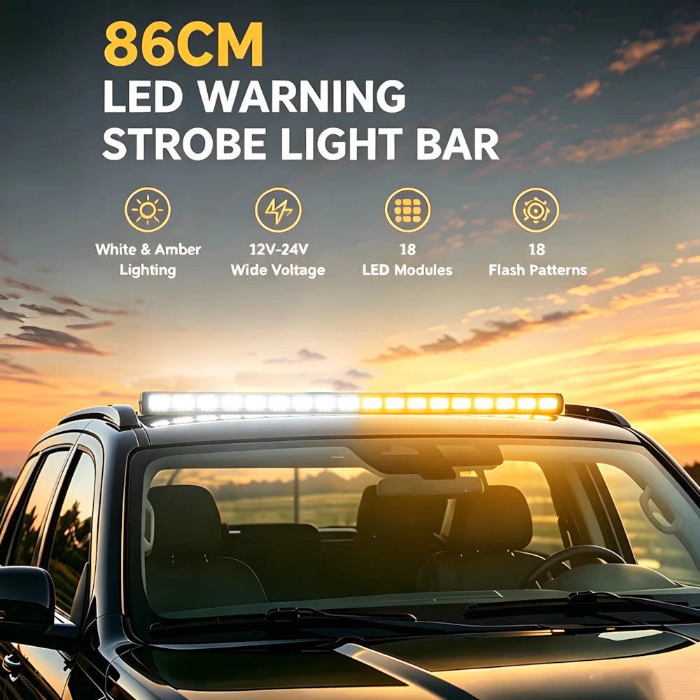 White Amber Strobe Bar Rooftop Warning Flashing Safety Beacon