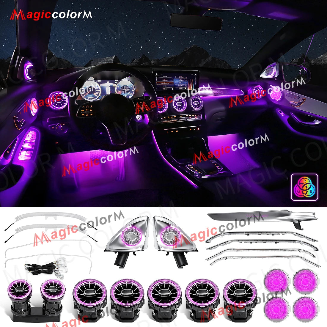 For Mercedes-Benz W205 C Glc X253 2014 2019 Ambient Colors RGB