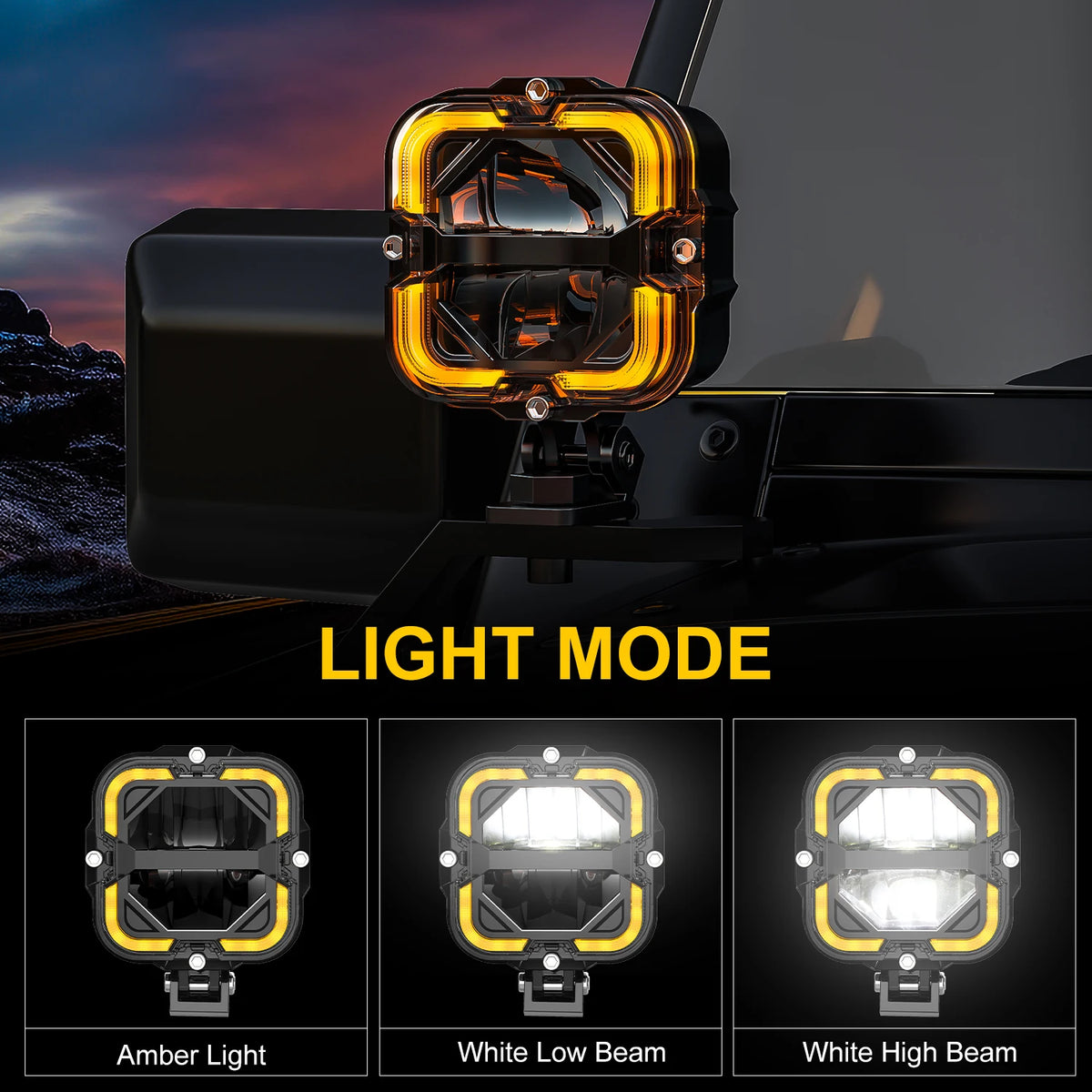 2PCS Work White Amber Driving Fog Daytime Running Bar