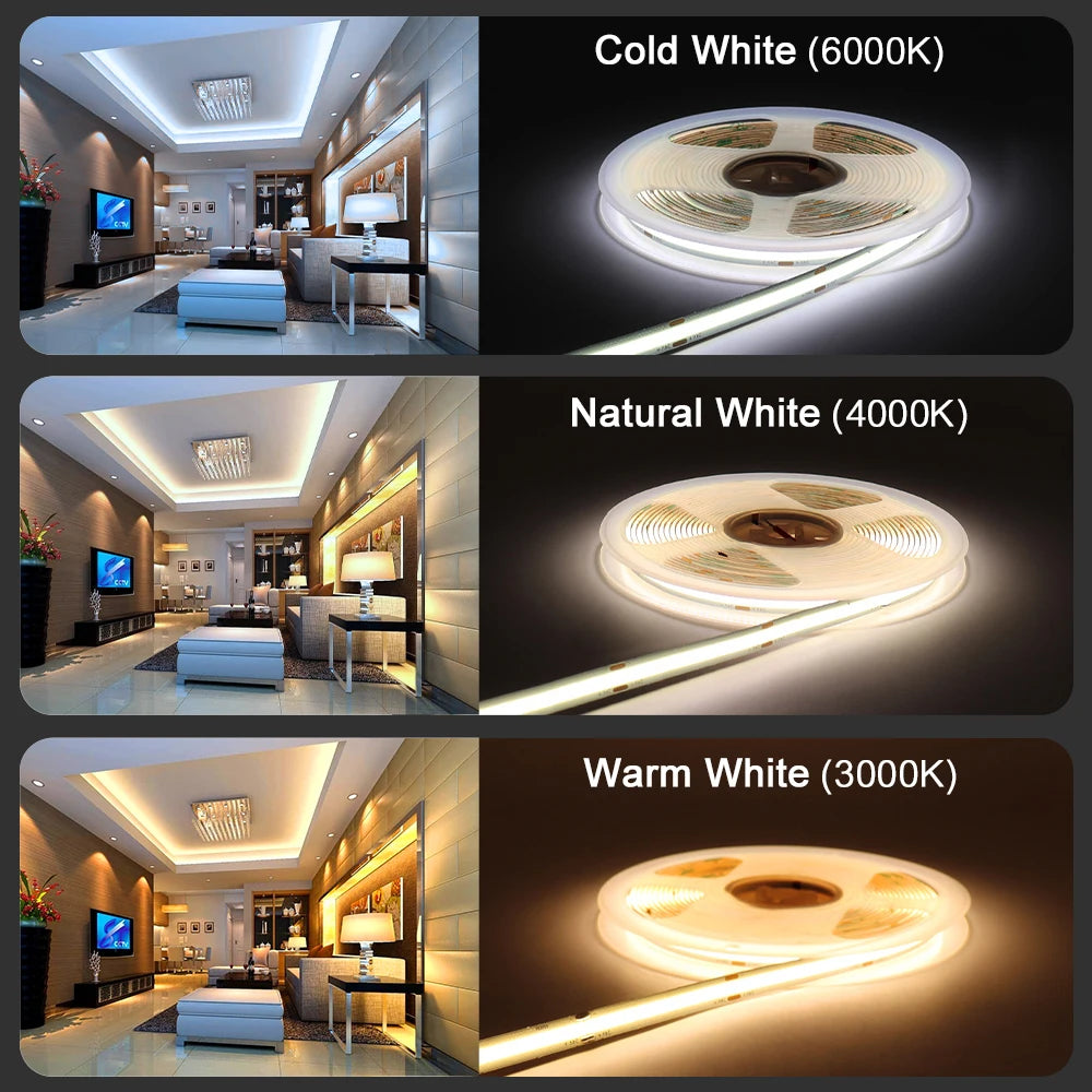 5M 10M Strip 12V 24V Cob Flexible Ribbon Dimmable