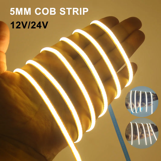 5MM Cob Strip 12V 24V 400leds M Flexible Ribbon