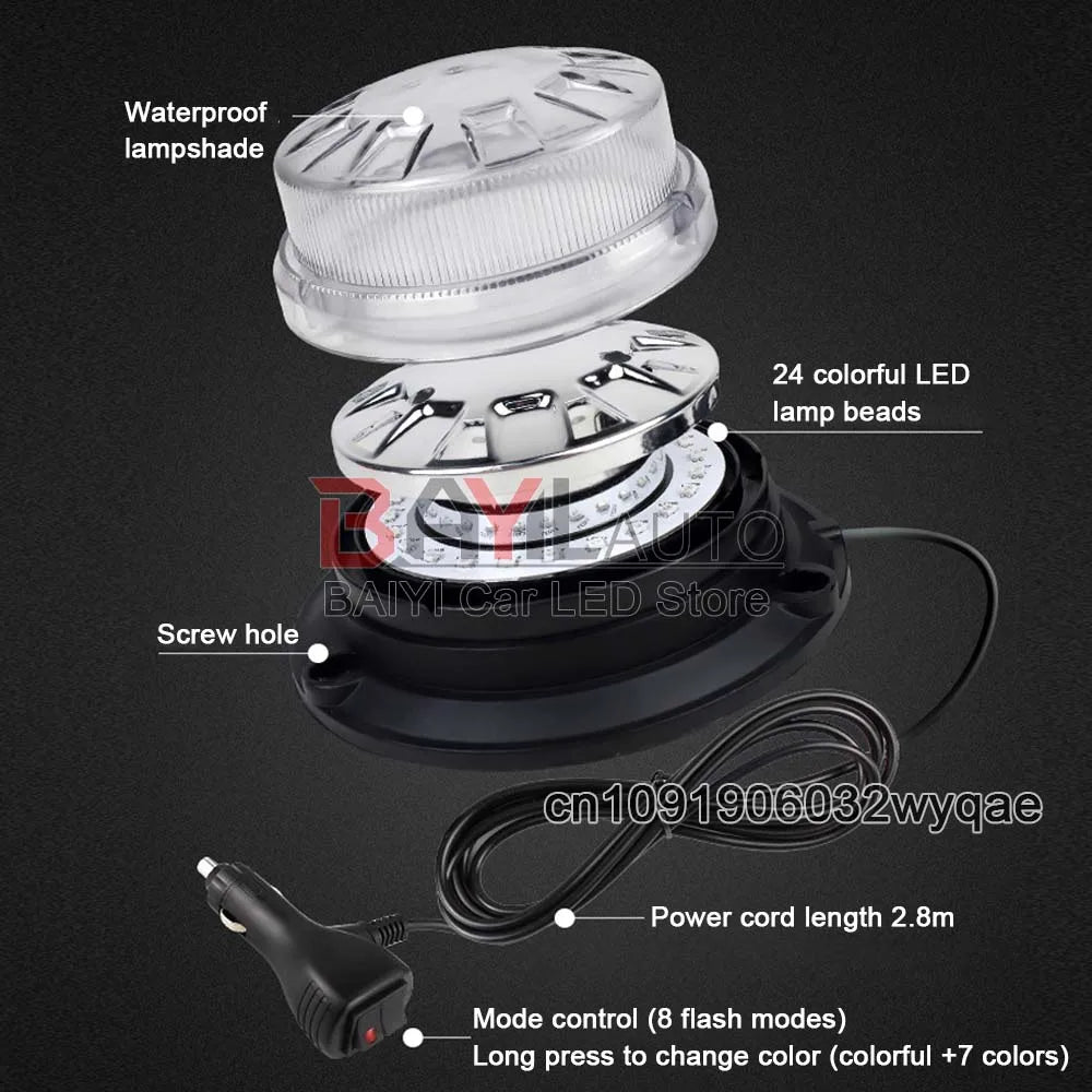 9v-30v RGB Color Signal Warning Strobe Magnet Roof Flashing