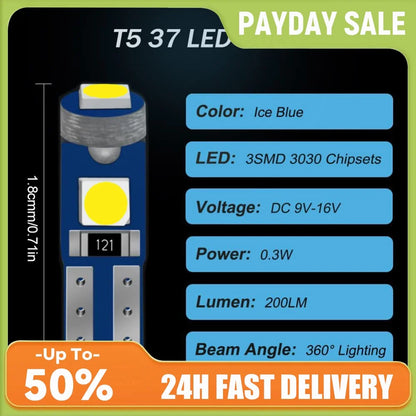 2PCS T5 Bulb Dashboard Warning Indicator 1SMD 3030 Wedge