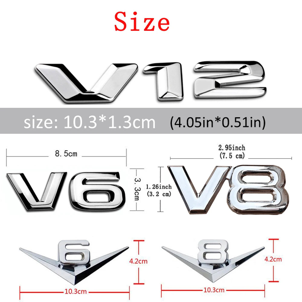 For Universal 1PCS 3D Metal Decal Self Adhesive V6 V8 v12truck