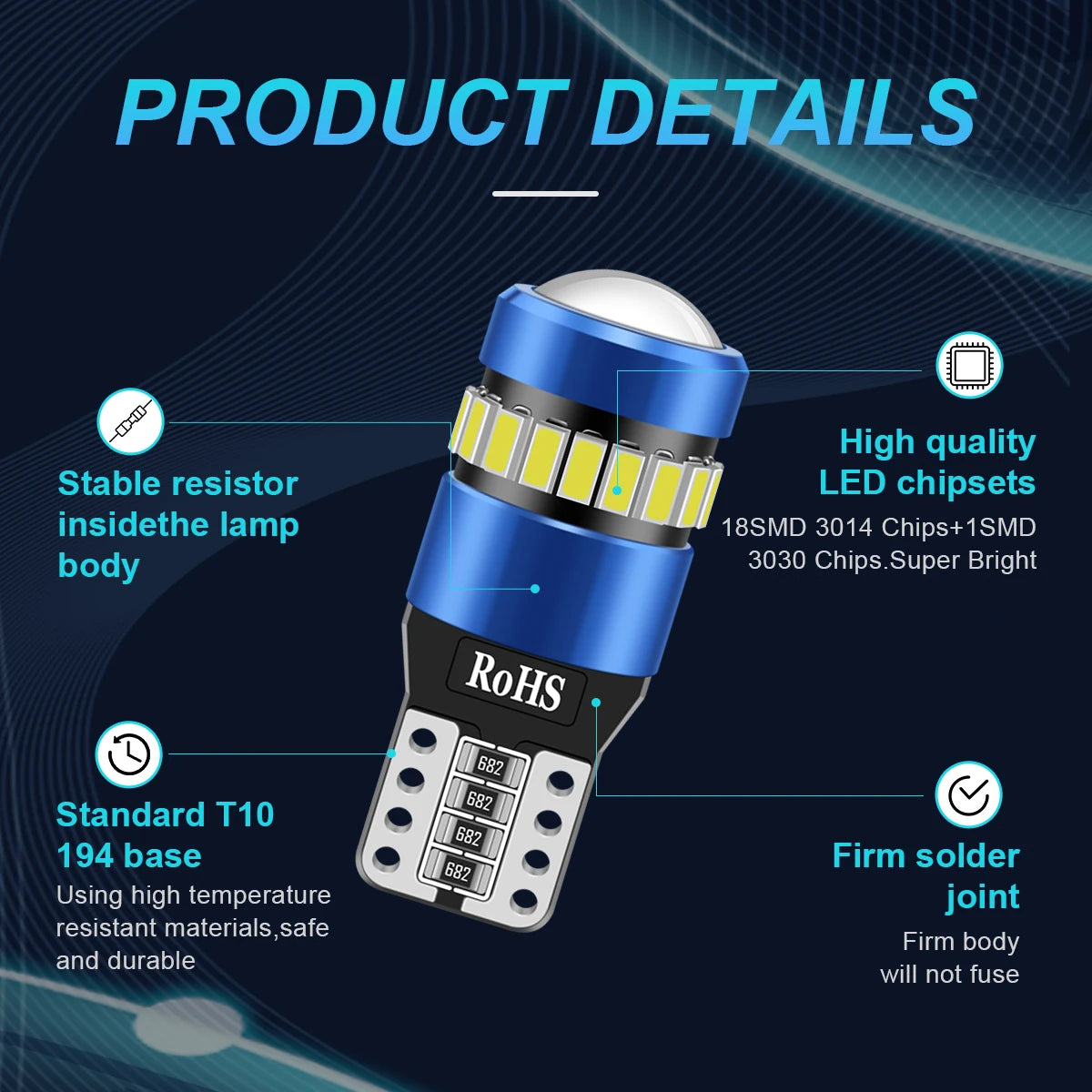 Nlpearl 2PCS W5W T10 Bulbs Canbus No Error Clearance