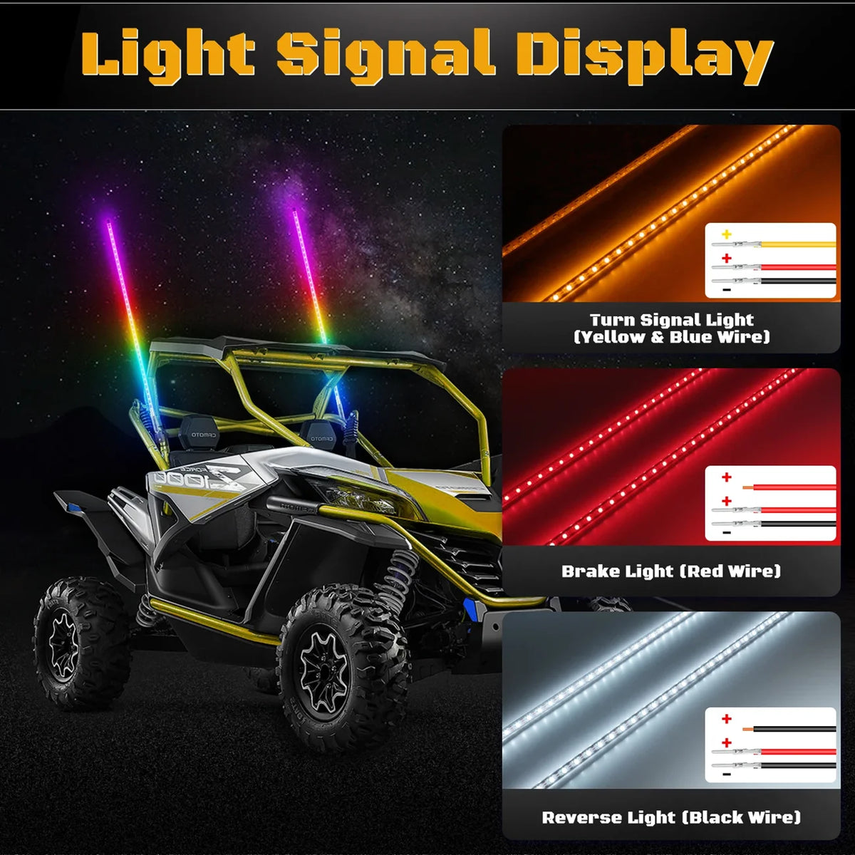 For Utv ATV Off Road 2PCS Whip APP Control Flagpole Antenna