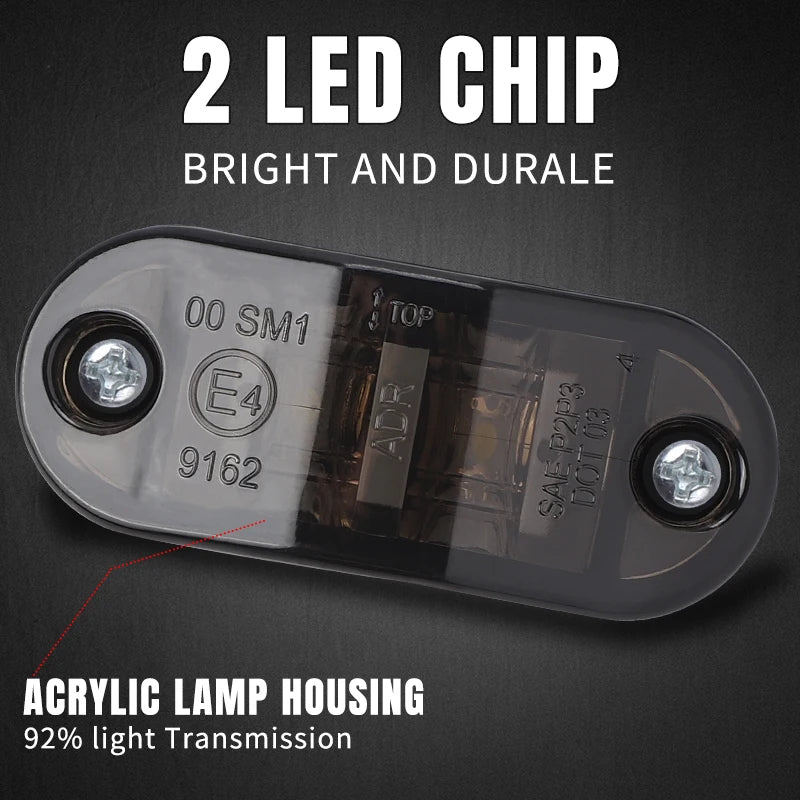 10PCS 12V 24V White Red Amber Side Marker Turn