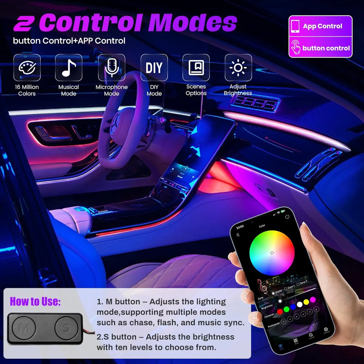 Colorful RGB Interior Kit Dynamic Neon Environmental Strip
