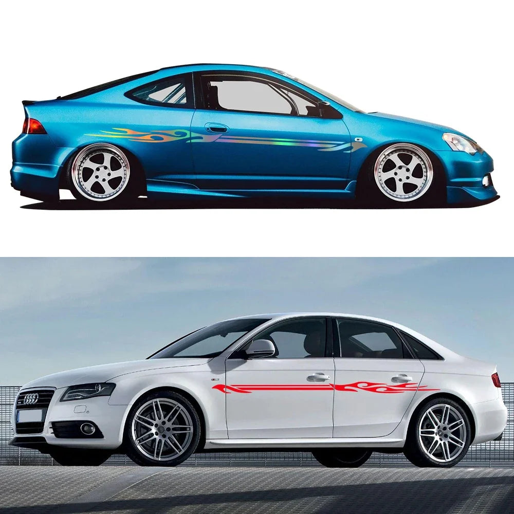 For Volkswagen Audi Tesla Skoda Volvo 2PCS Flame Stripes Side