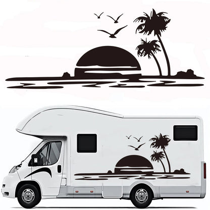 Large Sunset On Beach Tree Camper Rv Sticker Travel