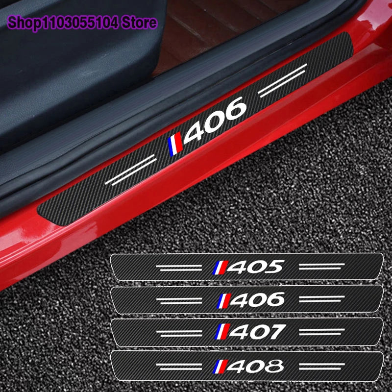 For Peugeot 405 406 407 408 4PCS Carbon Fiber Door Sill Sticker