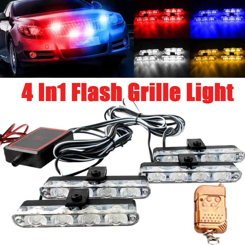12V Red Blue Emergency Flash Signal IN1 Grille Assembly
