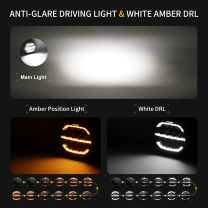 Haolide 2PCS Dual Color Driving White Amber Halo Drl