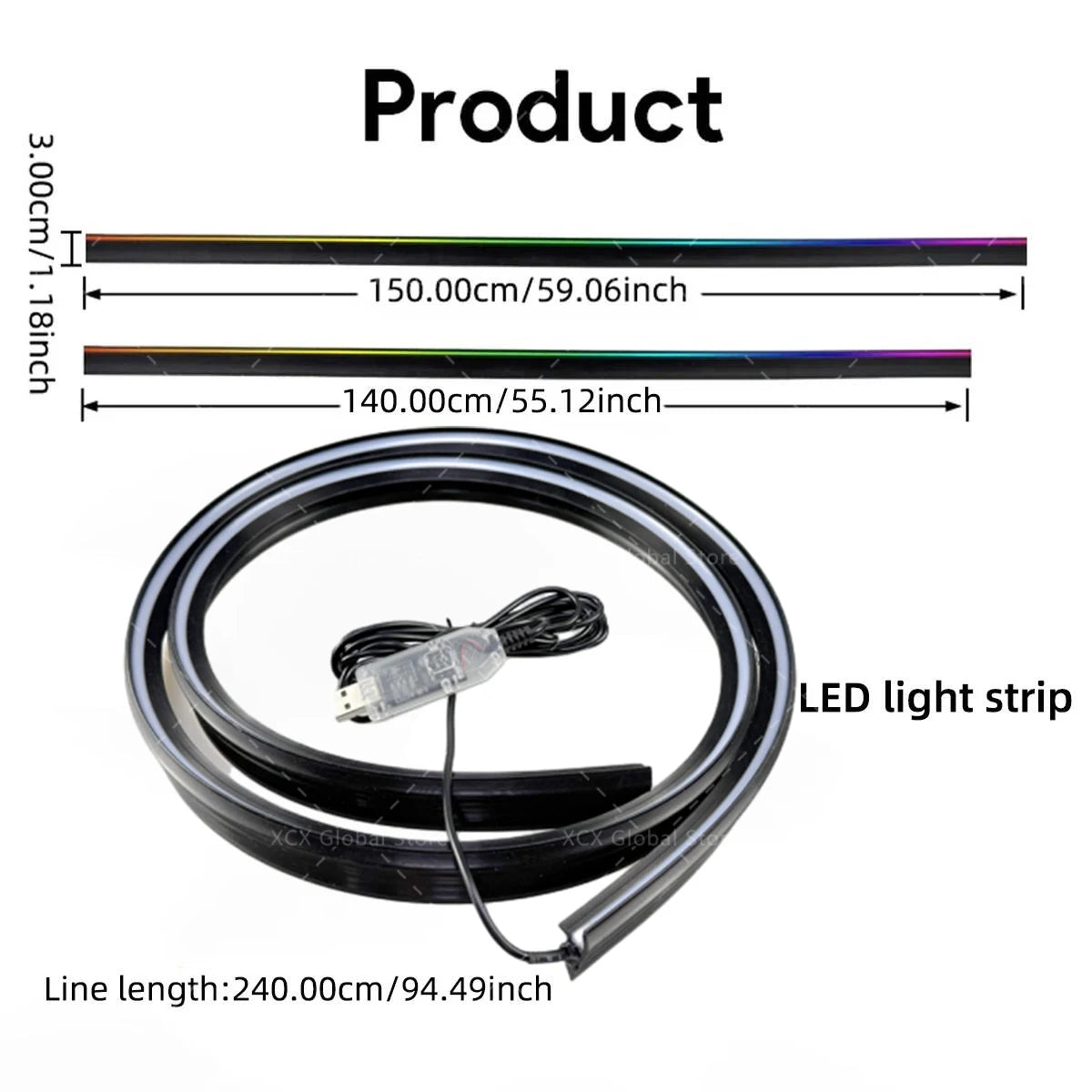 For Tesla BMW Audi Volvo Front Windshield Interior 140CM 150 RGB
