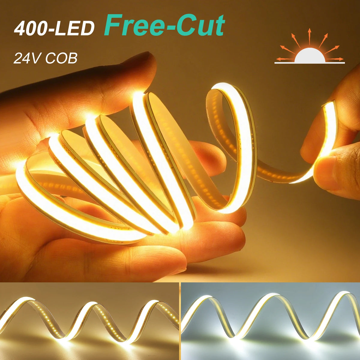 8MM Cut Cob Strip 400leds M 12V 24V Density