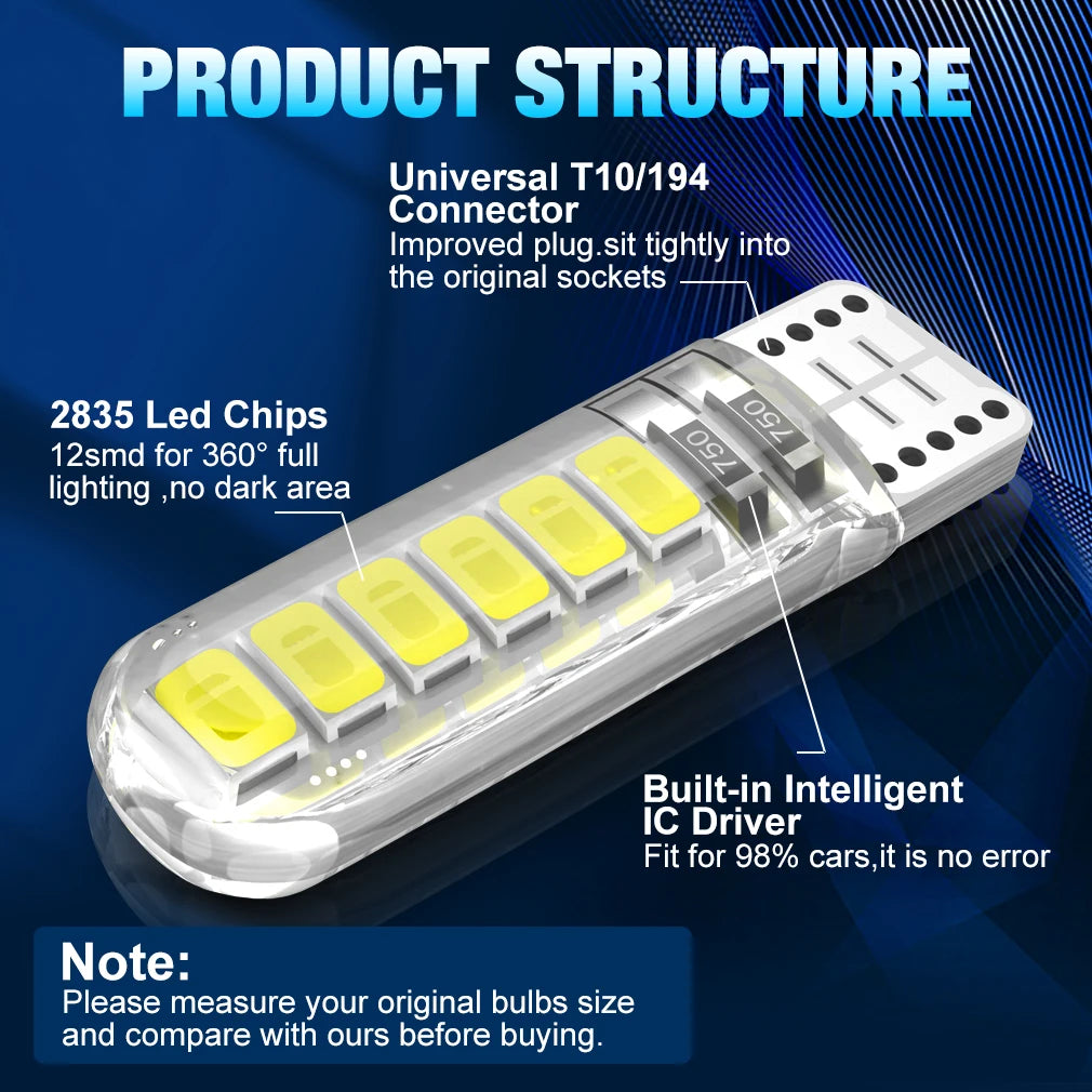 10X W5W T10 Bulbs Canbus 168 194 12PCS 2835