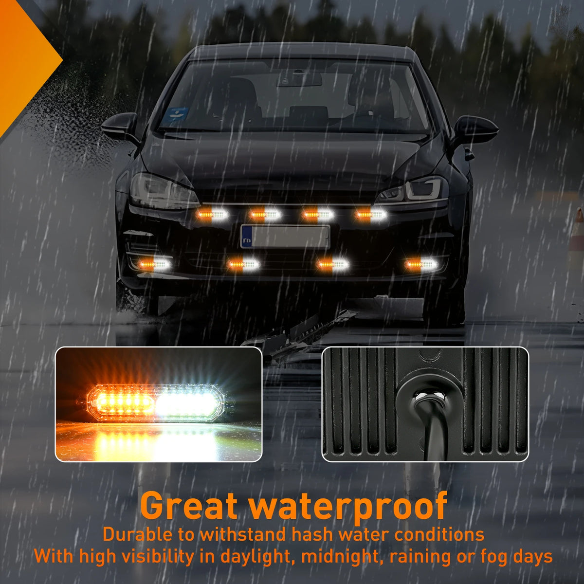 Nilight 8PCS Strobe 12V 24V Amber White Sync Feature