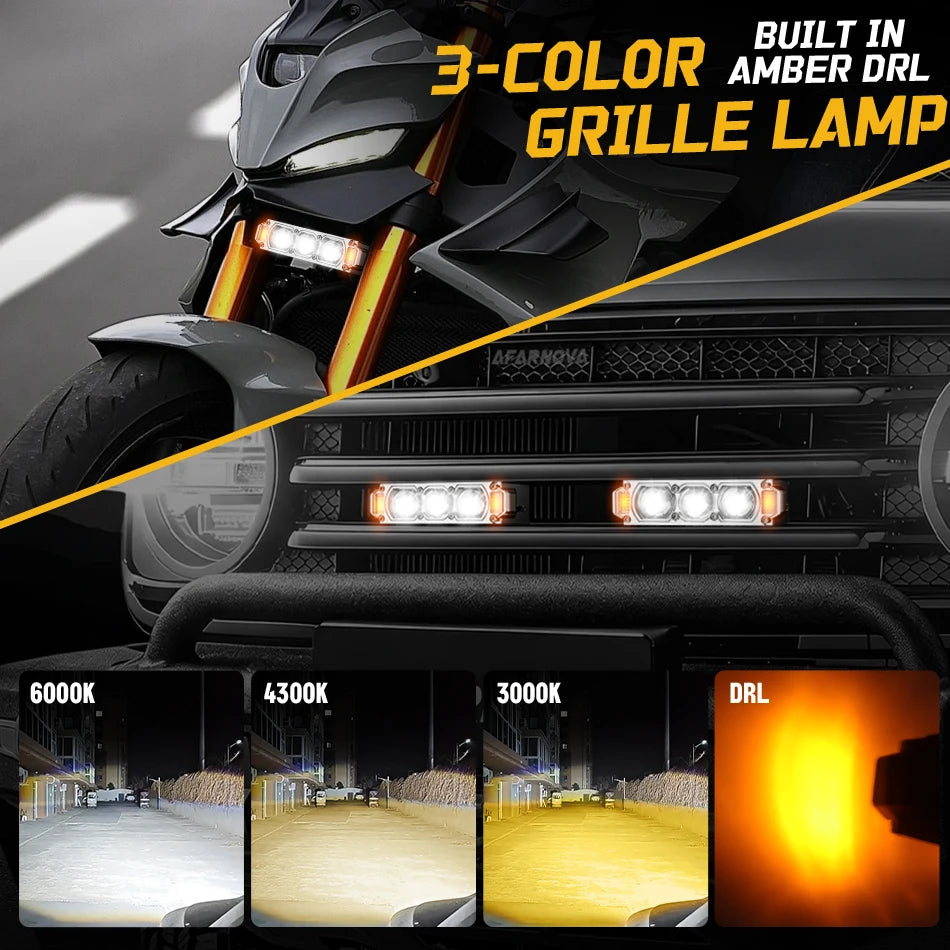 3-color Switchable Grille Drl Sequential Turn Signal Waterproof