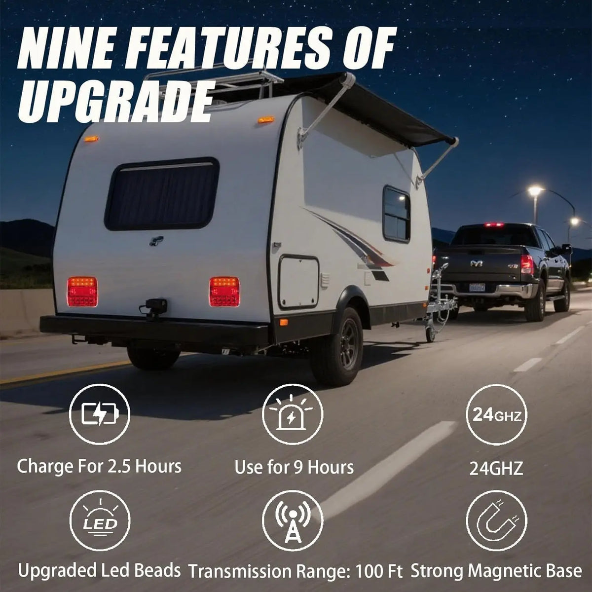 For Boat Portable Wireless Trailer Magnetic IP67 Waterproof